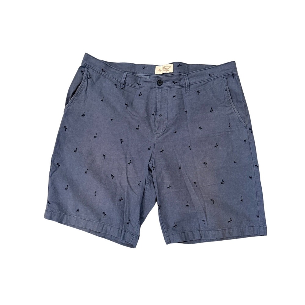 Original Penguin Mens Blue Palm Tree Embroidered Chino Shorts Size 38 OP4572